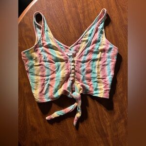 O'Neill Pastel Striped Tie-Front Crop Top